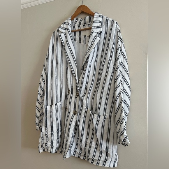 NWT Anthropologie Pilcro Striped Linen Blazer Jacket Size L Oversized Dolman - Picture 2 of 7